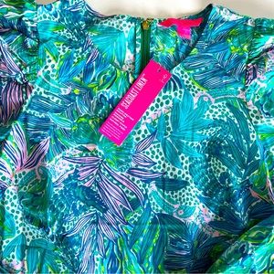 Lilly Pulitzer Women's Small Lynnley Linen Top Balloon‎ Sleeve Floral Botanical